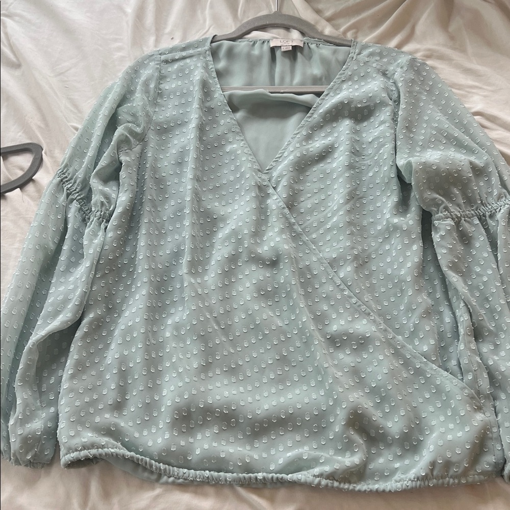 LOFT Sheer Teal Wrap Blouse